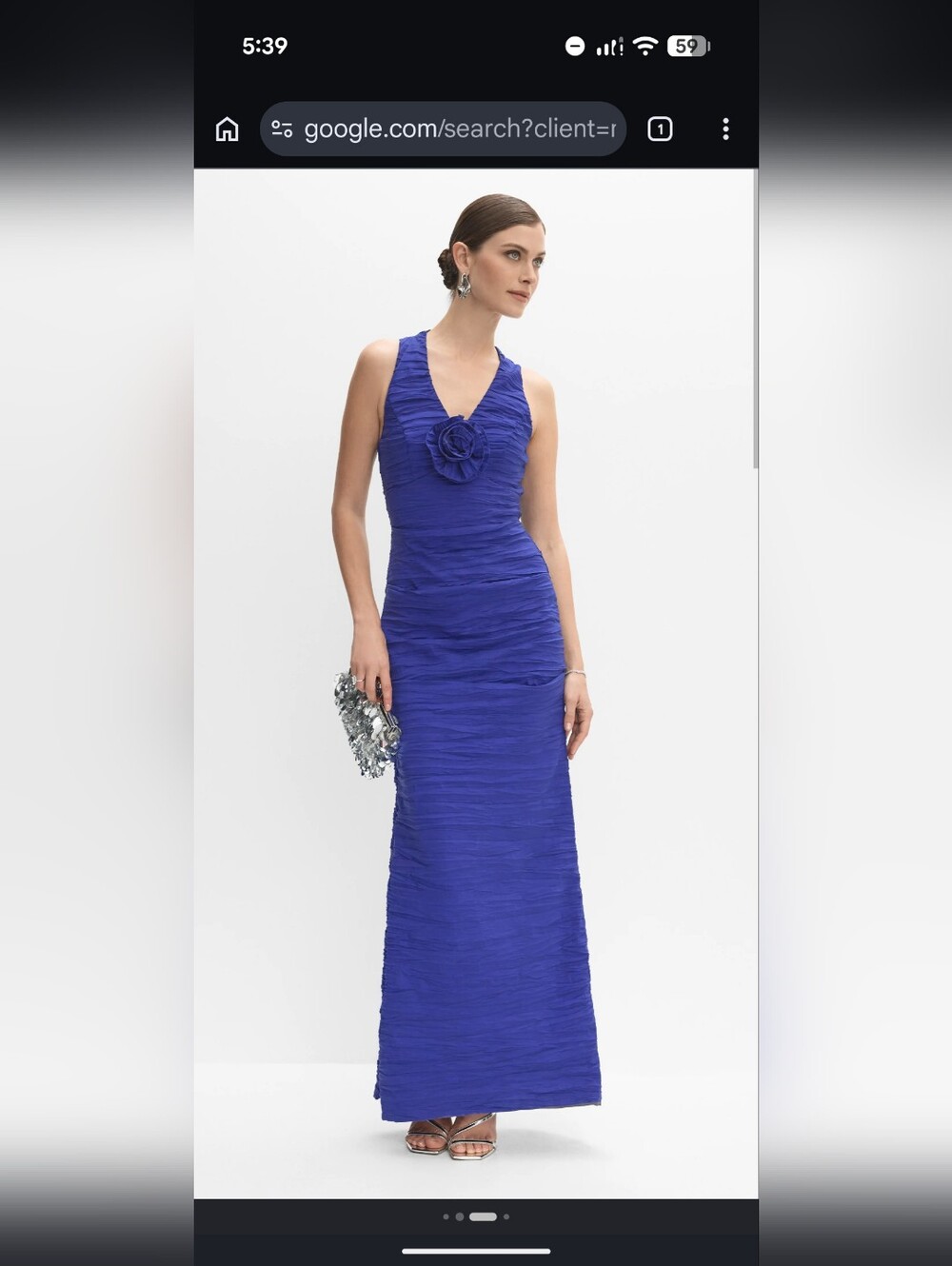 Alex Evenings Cobalt Blue Sleeveless V-Neck Maxi Gown with Rosette